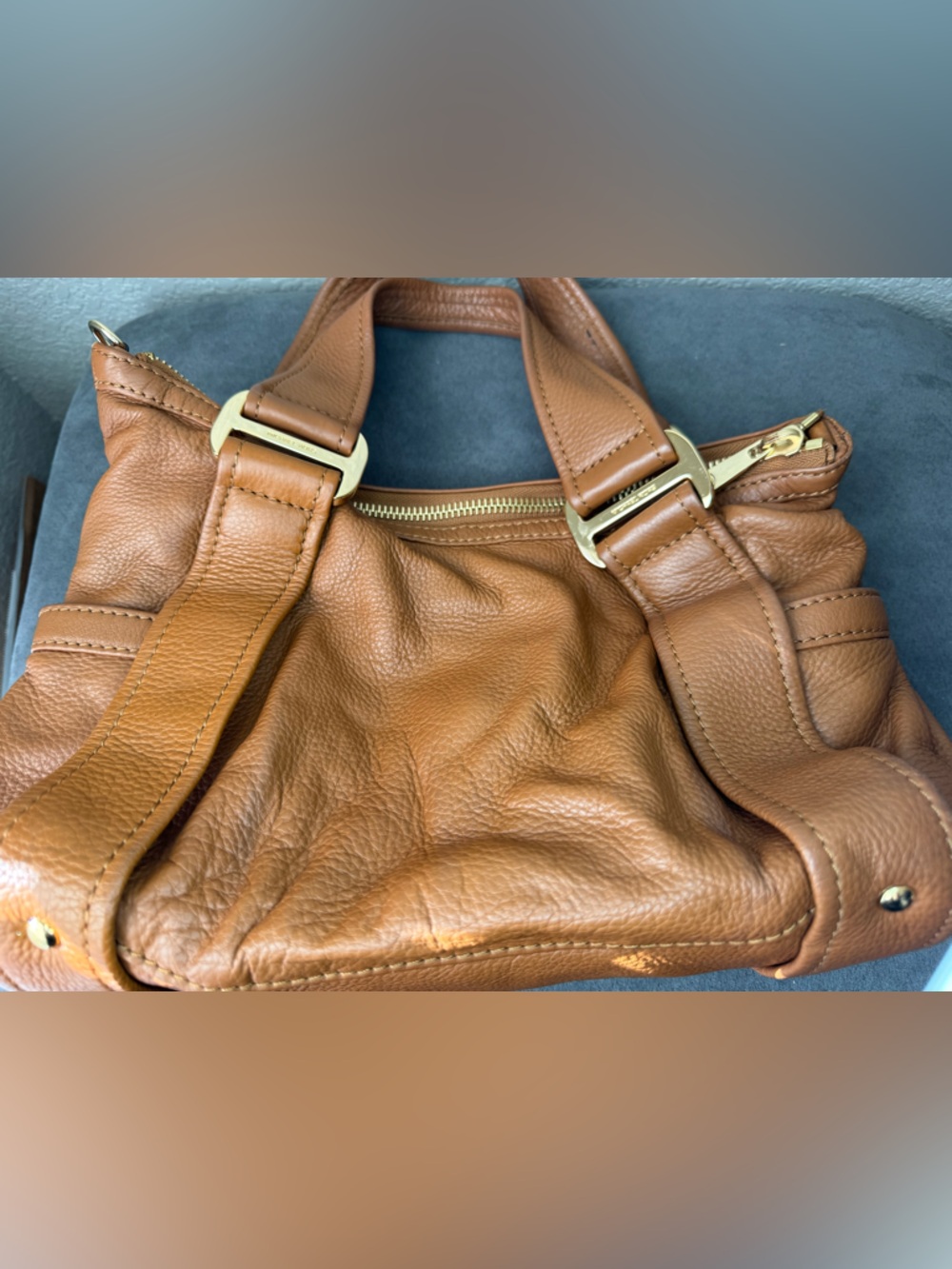 Michael Kors Pebbled Leather Shoulder Bag Brown Crossbody Gold Hardware - Picture 4 of 11